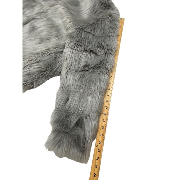 H & M Faux Fur Jacket Gray Coat Lined Womens L - Picture 9 of 13